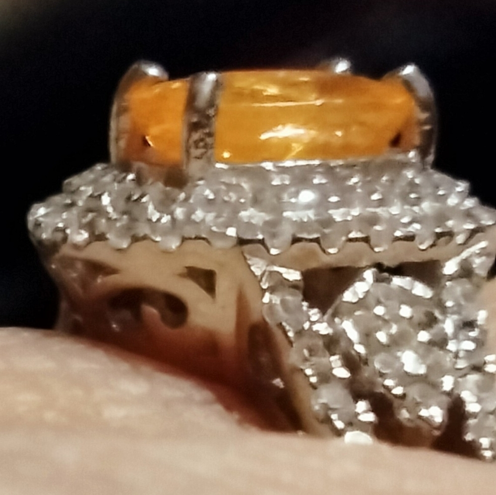 Spessartine Garnet with White Zircon in Platinum Over Sterling Silver - Picture 2 of 3